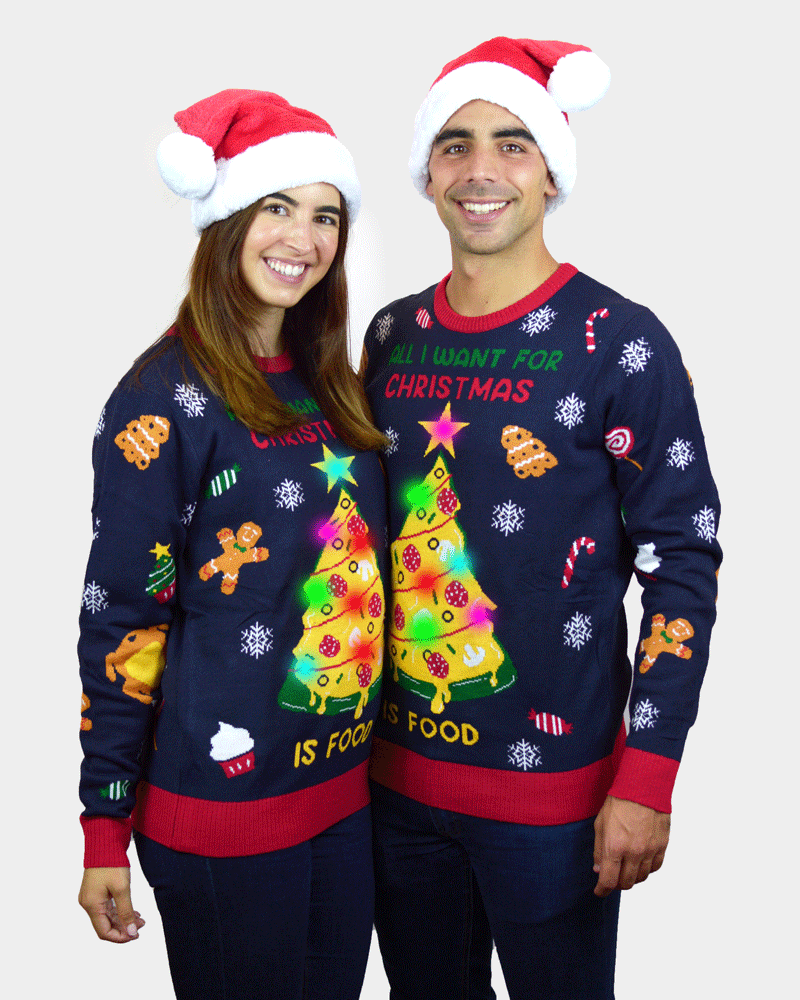 Christmas Food LED light-up Christmas Jumper couple