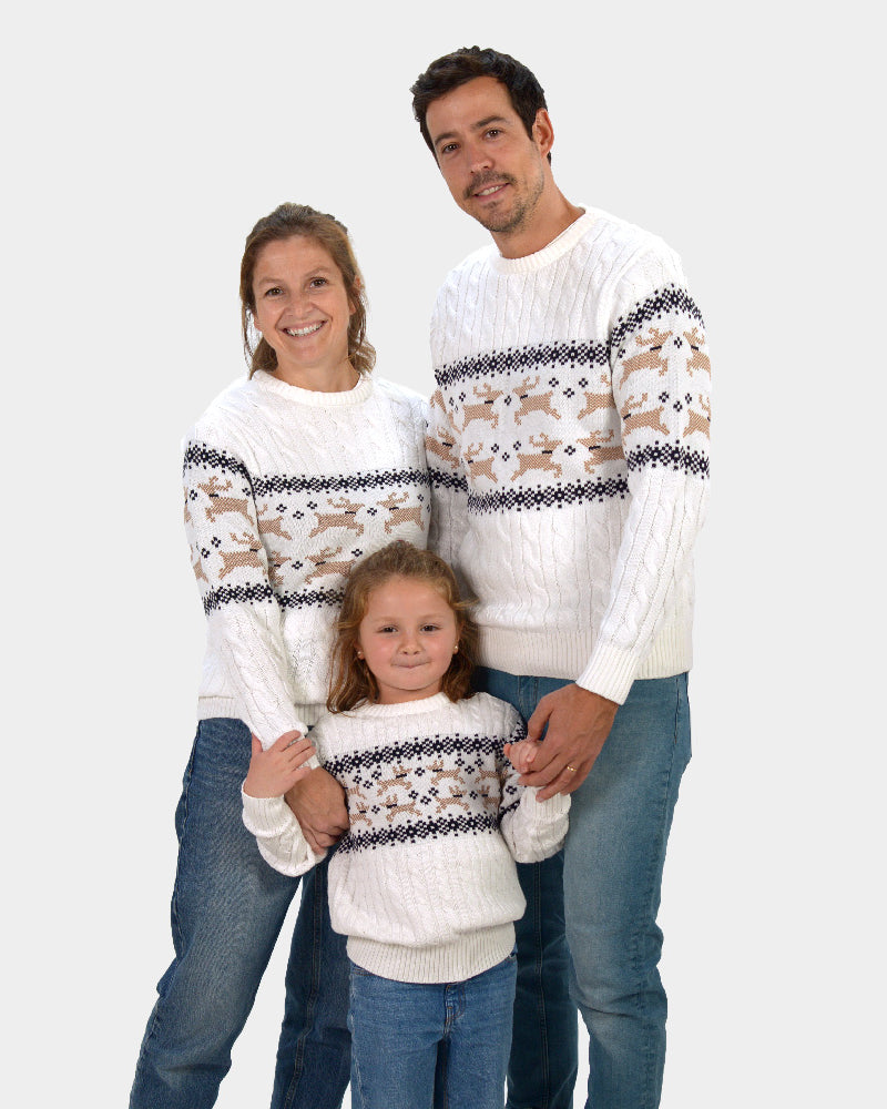Matching Family Classy White Cotton Christmas Jumper 'Alaska'