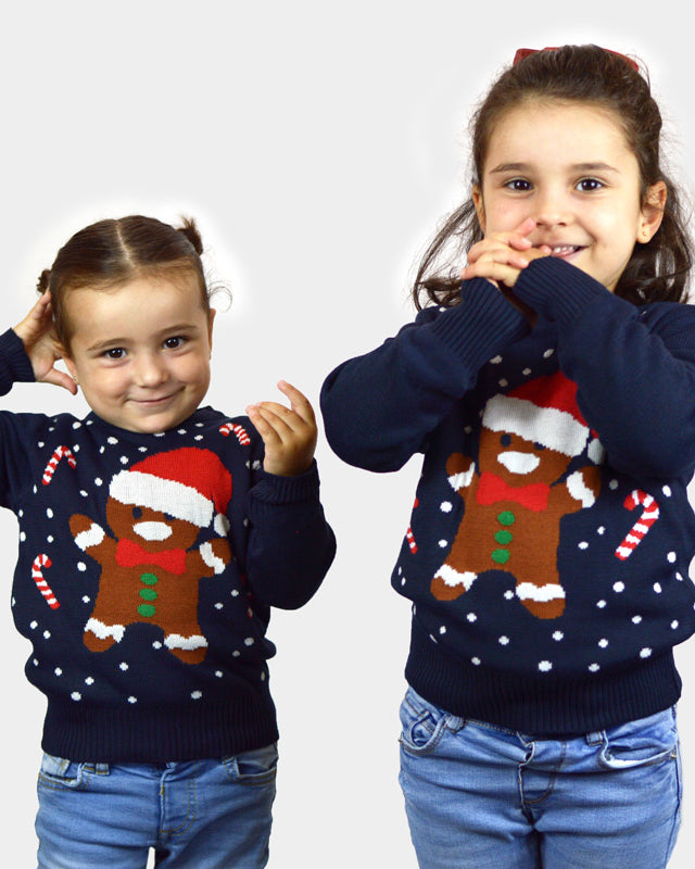Gingerbread Blue Girls Christmas Jumper