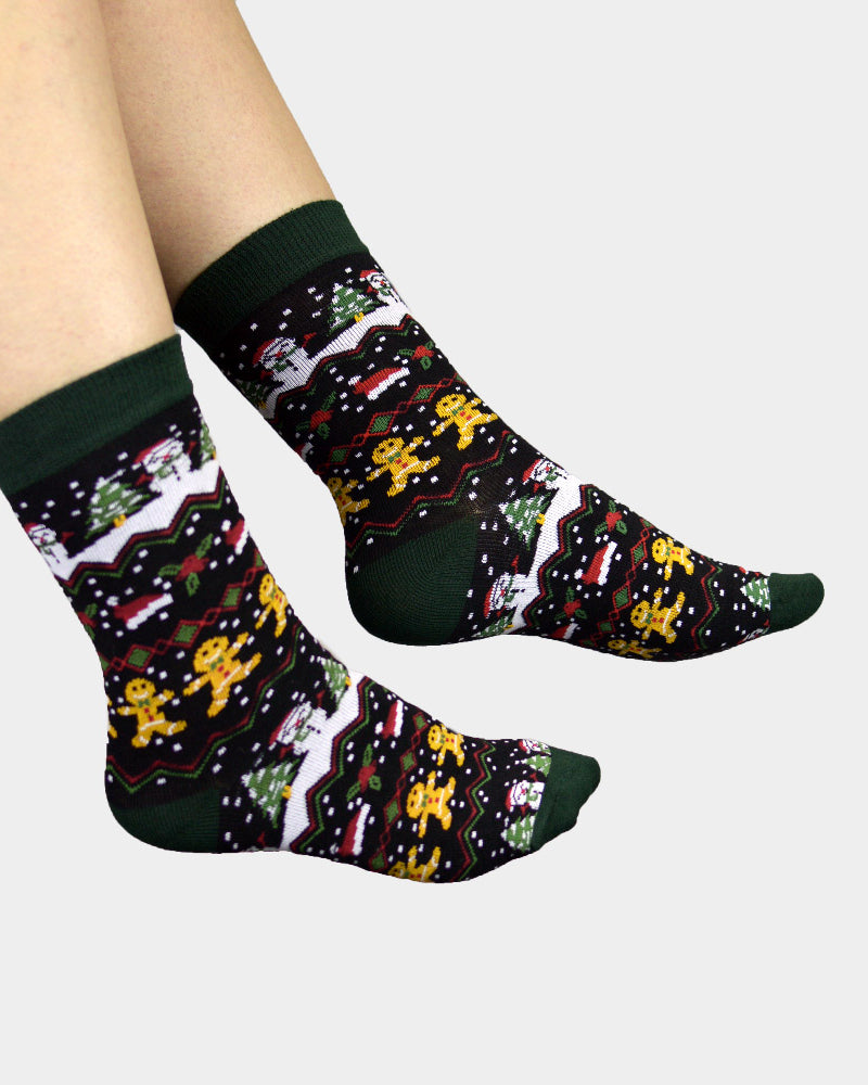Green Christmas Socks with Gingerbread