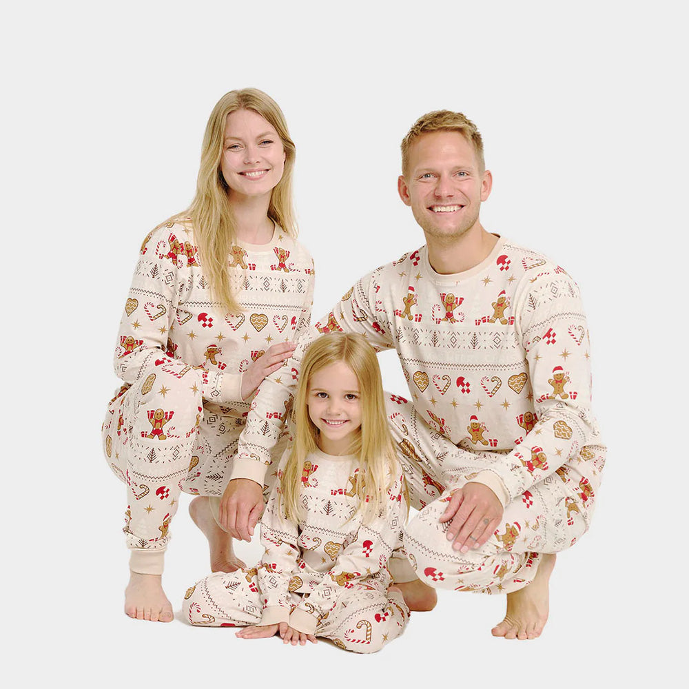 Beige Christmas Pyjama for Children Gingercookies Family