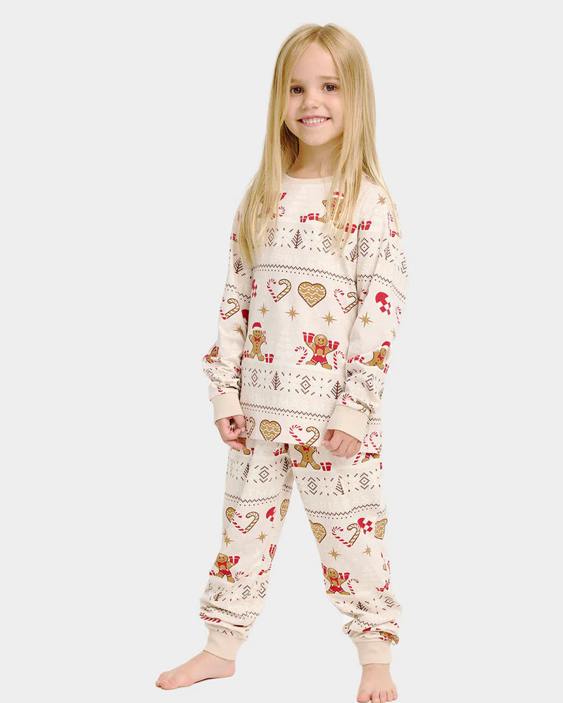 Beige Christmas Pyjama for Children Gingercookies
