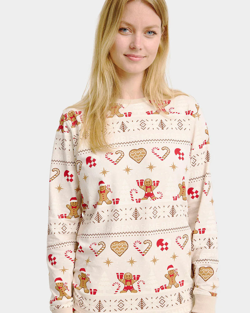 Beige Christmas Pyjama Women Family Gingercookies