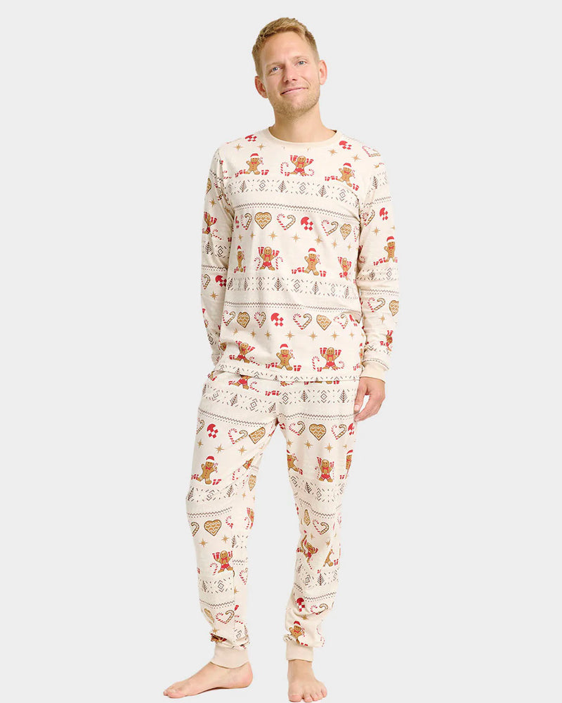 Beige Christmas Pyjama for Men Gingercookies