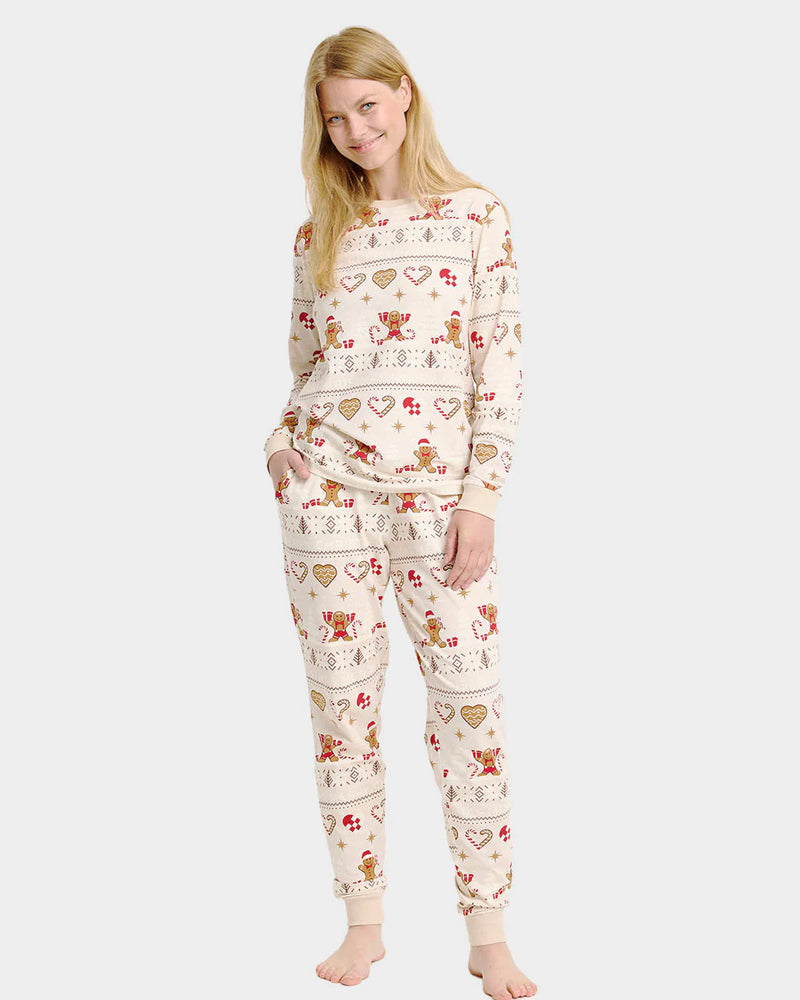 Beige Christmas Pyjama for Women Gingercookies