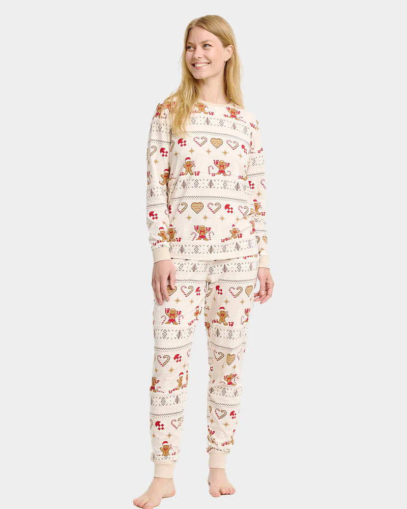 Beige Christmas Pyjama for Women and Men Gingercookies