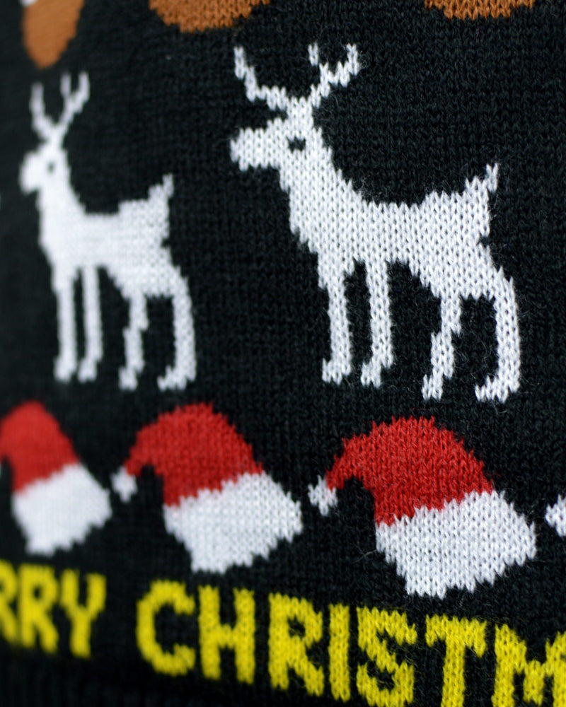 Black Boys and Girls Christmas Jumper Trees, Reindeers and Gifts