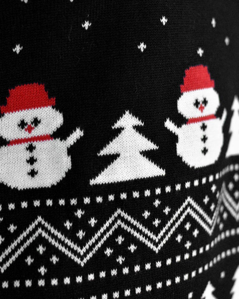 Black Christmas Jumper with Trees, Snowmen and Santa
