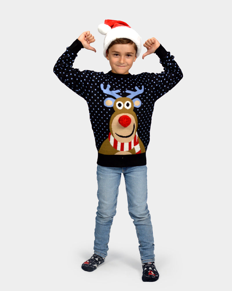Blue 3D Christmas Jumper Reindeer with Red Nosed Boys