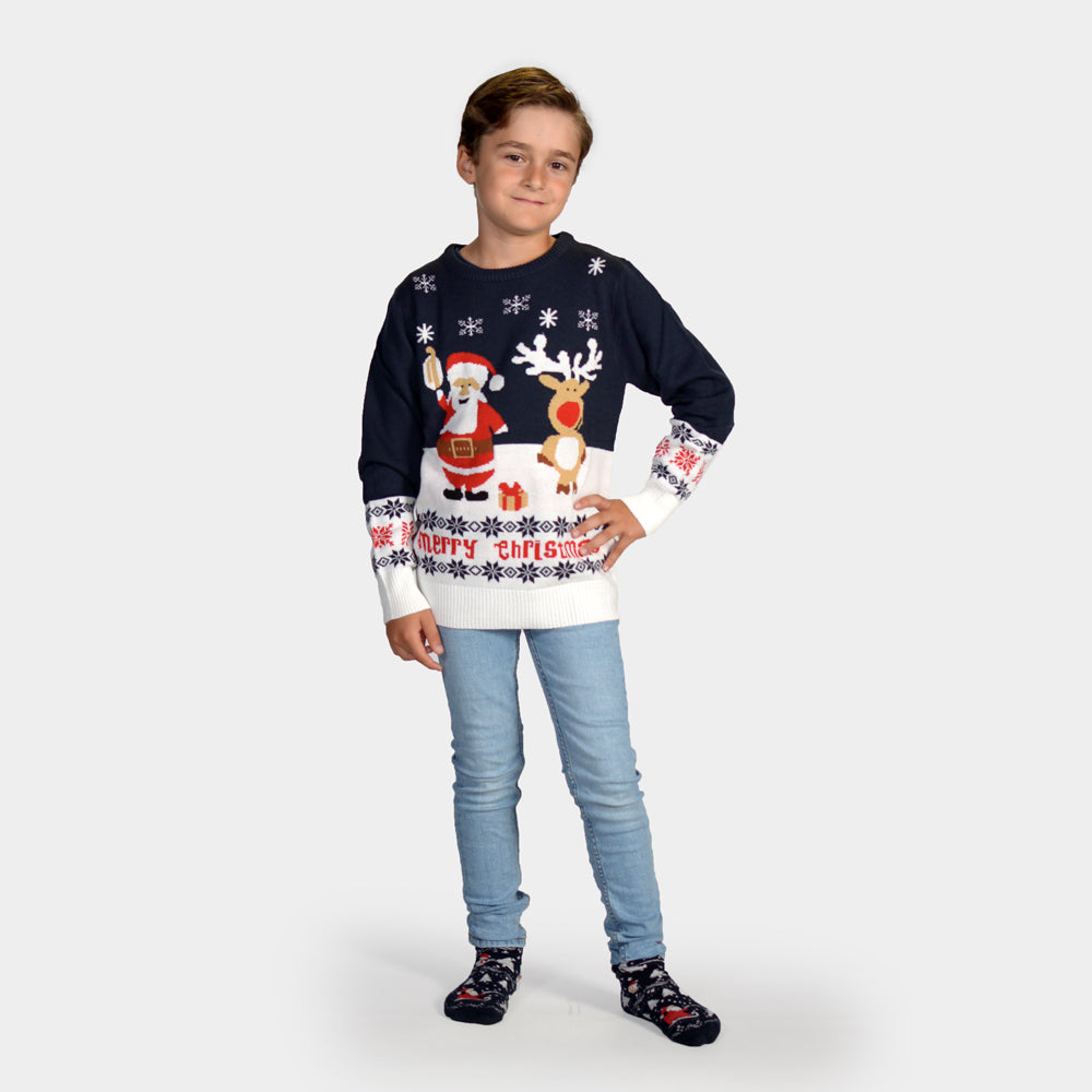 Blue Boys Christmas Jumper with Santa and Rudolph