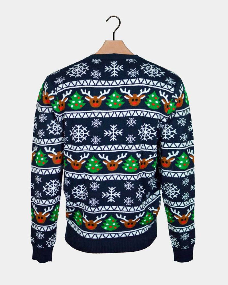 Reindeers and Trees Blue Couple's Cardigan Christmas Jumper