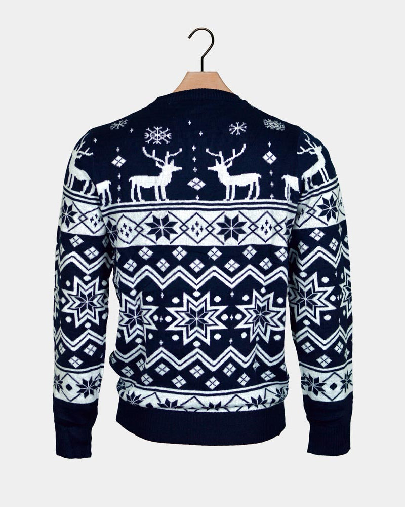 Nordic Stars Blue Couple's Christmas Jumper with Reindeers