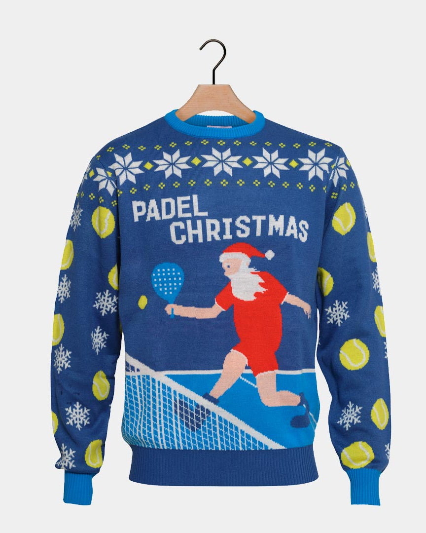 Blue Couple's Christmas Jumper Santa playing Padel