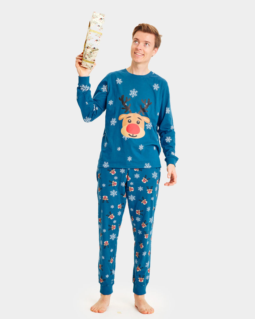 Blue Christmas Pyjama for Men with Rudolph the Reindeer