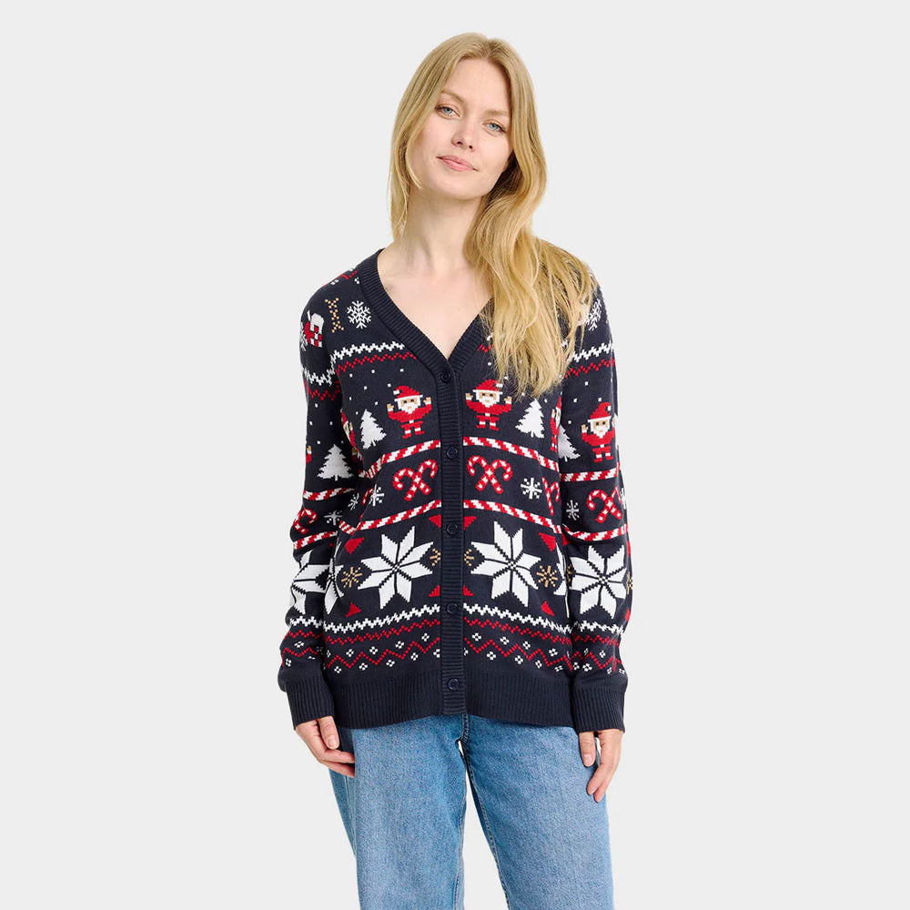 Blue Couples Cardigan Christmas Jumper with Polar Stars Women