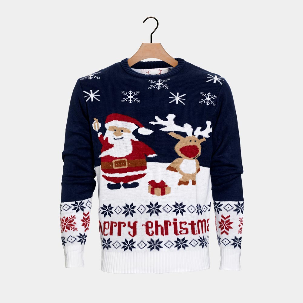 Blue Family Christmas Jumper Santa Rudolph