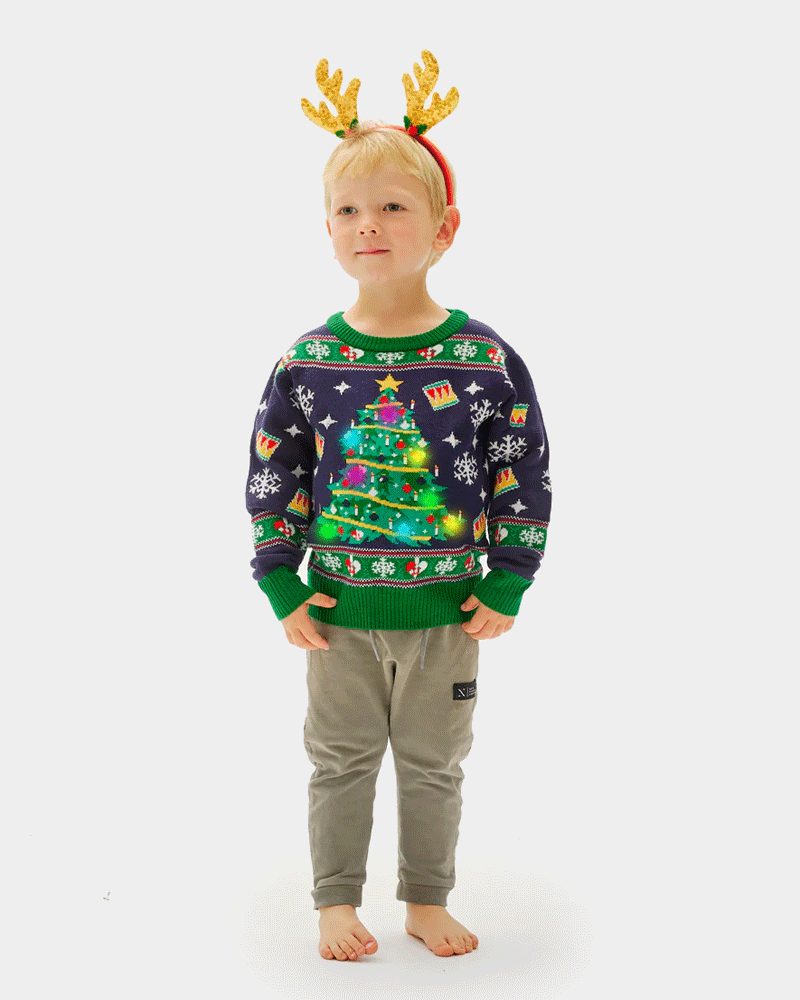 Blue LED light-up Boys Christmas Jumper Christmas Tree