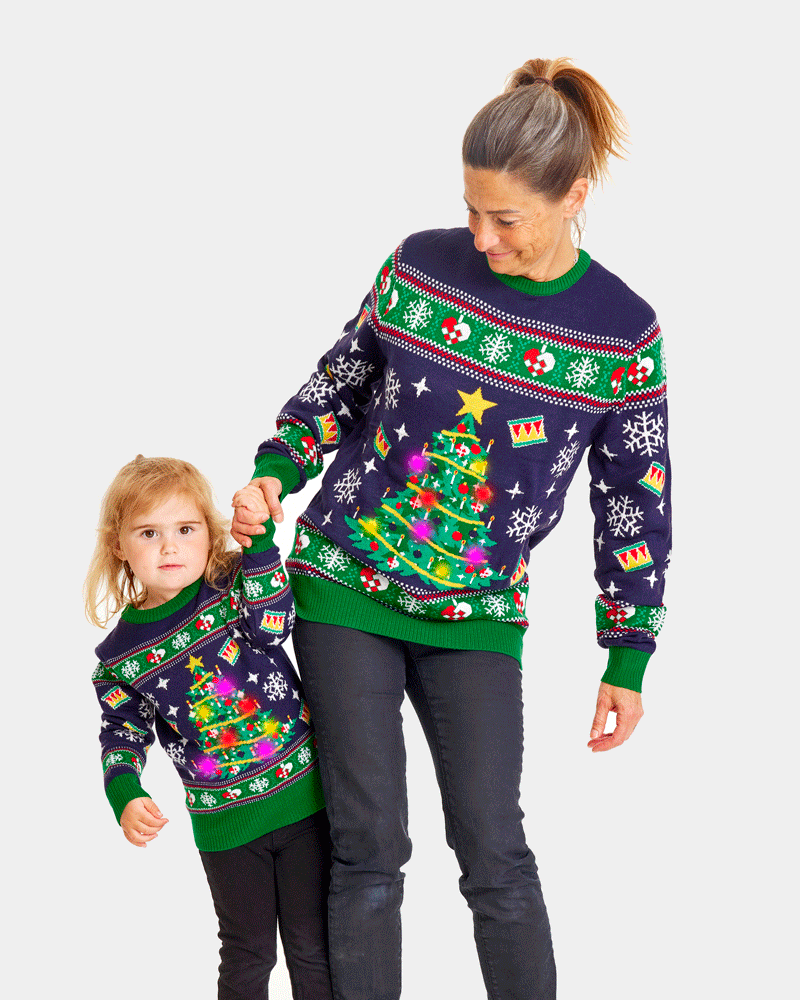Blue LED light-up Boys Womens Girls Christmas Jumper Christmas Tree