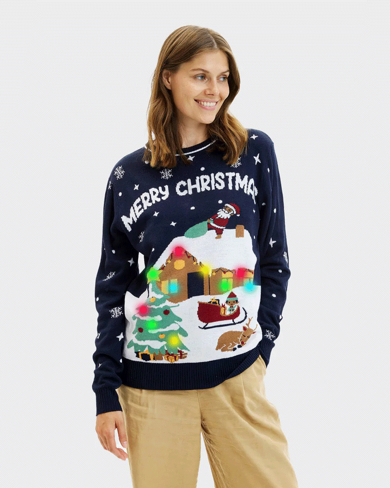 LED light-up Women's Blue Christmas Jumper Merry Christmas