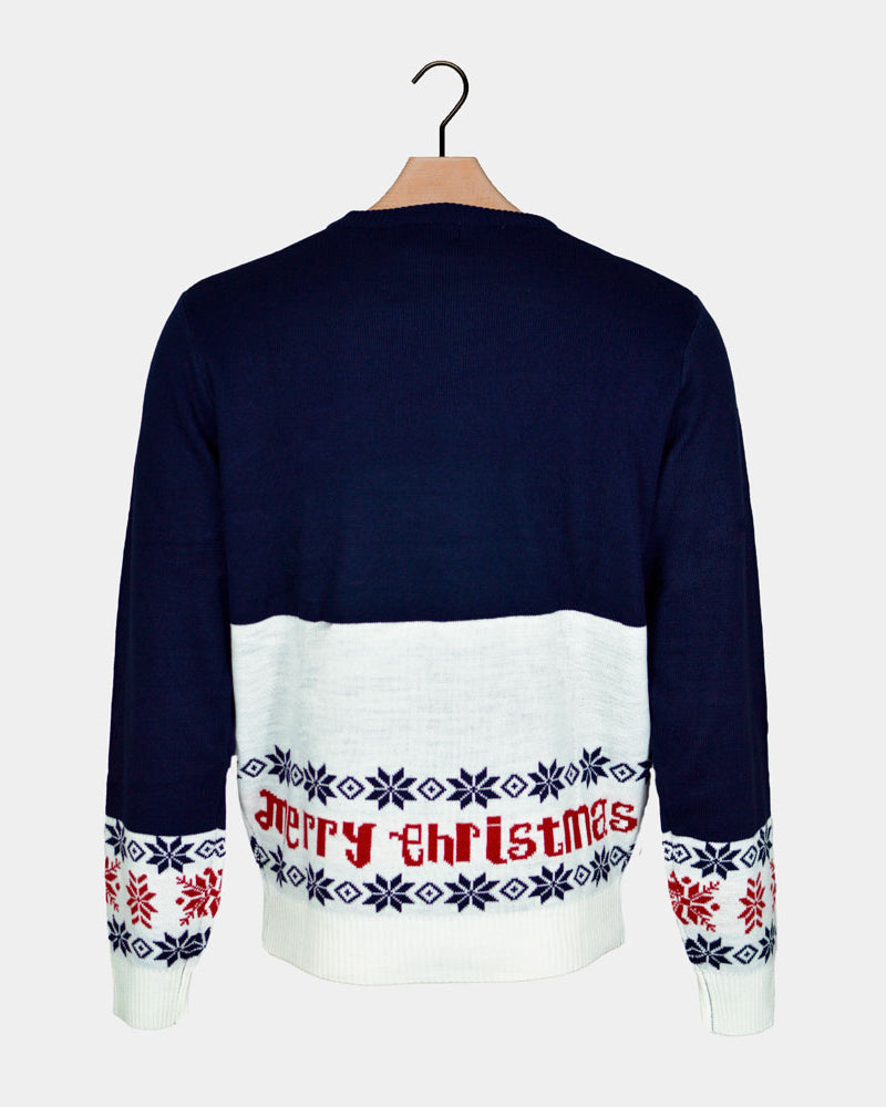 Santa and Rudolph Blue Organic Cotton Men's Christmas Jumper