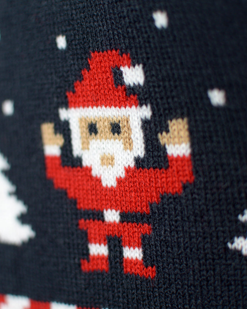 Blue Womens Cardigan Christmas Jumper with Polar Stars Santa