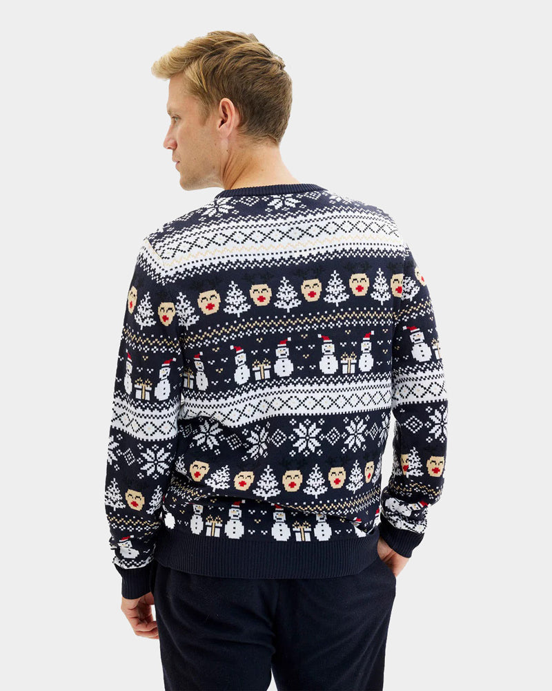 Mens Blue Women's Christmas Jumper with Snowmen and Trees