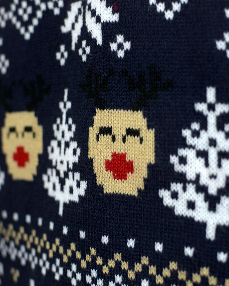 Blue Womens Christmas Jumper Snowmen Trees