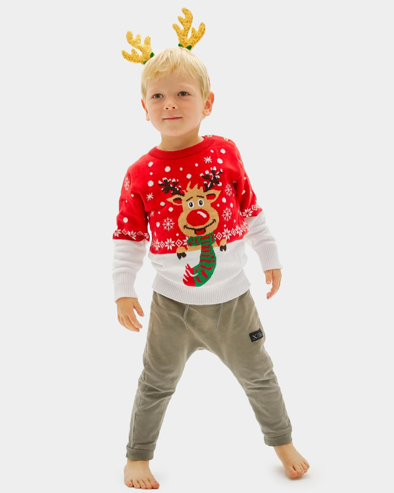 Boys Christmas Jumper with Reindeer with Scarf