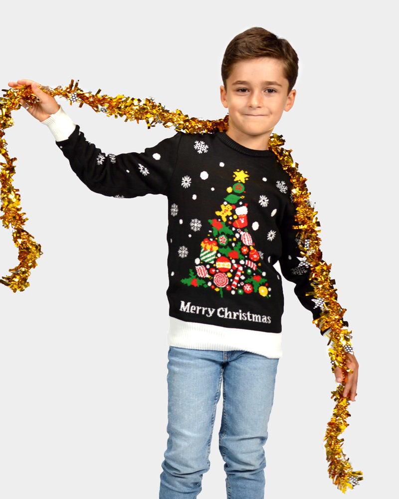 Boys and Girls Black Christmas Jumper Merry Christmas