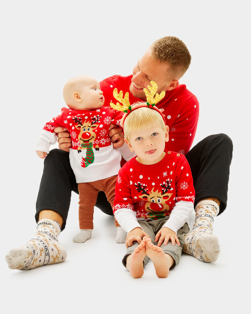 Boys and Girls Christmas Jumper with Reindeer with Scarf Family