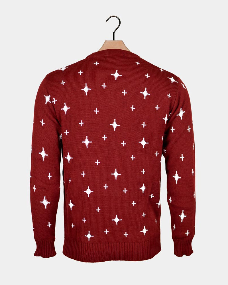Reindeers, Christmas Tree and Star Burgundy Couple's Christmas Jumper
