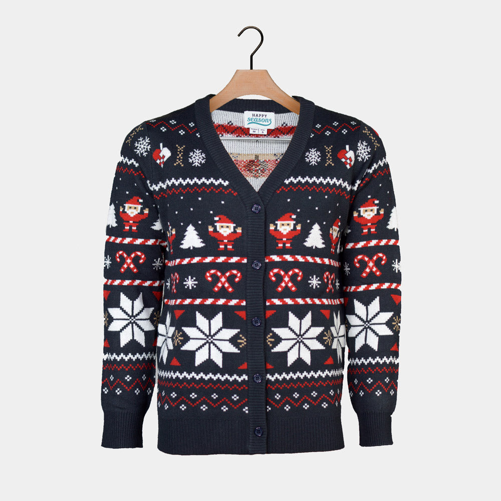 Cardigan Blue Mens Christmas Jumper with Polar Stars