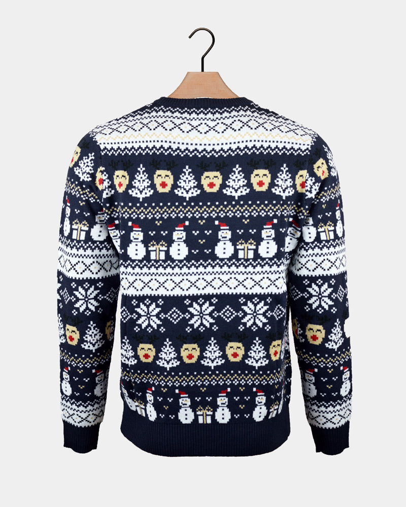 Couples Christmas Blue Jumper with Snowmen and Trees