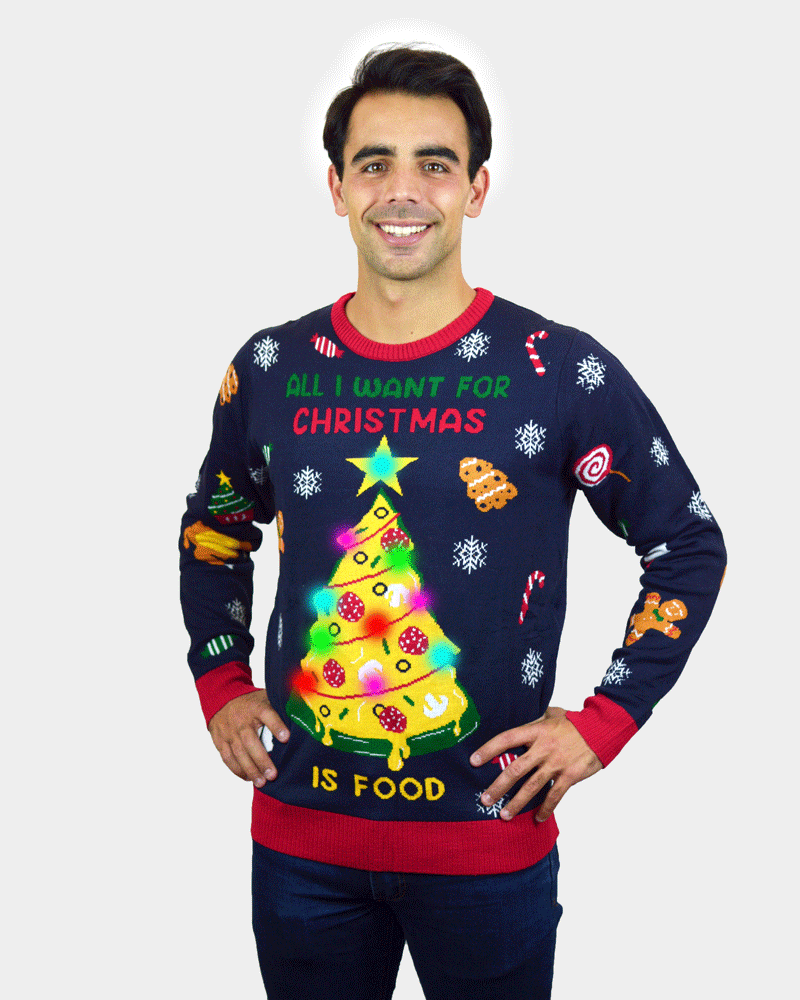 Christmas Food Womens LED light-up Mens Christmas Jumper