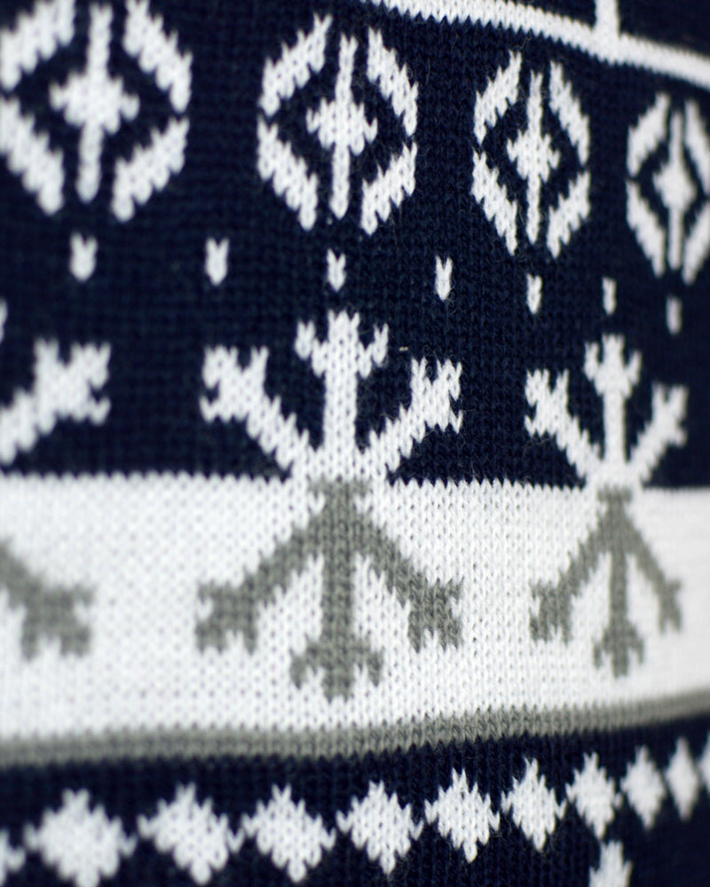 Couple's Christmas Jumper with Reindeers and Trees Strips detail