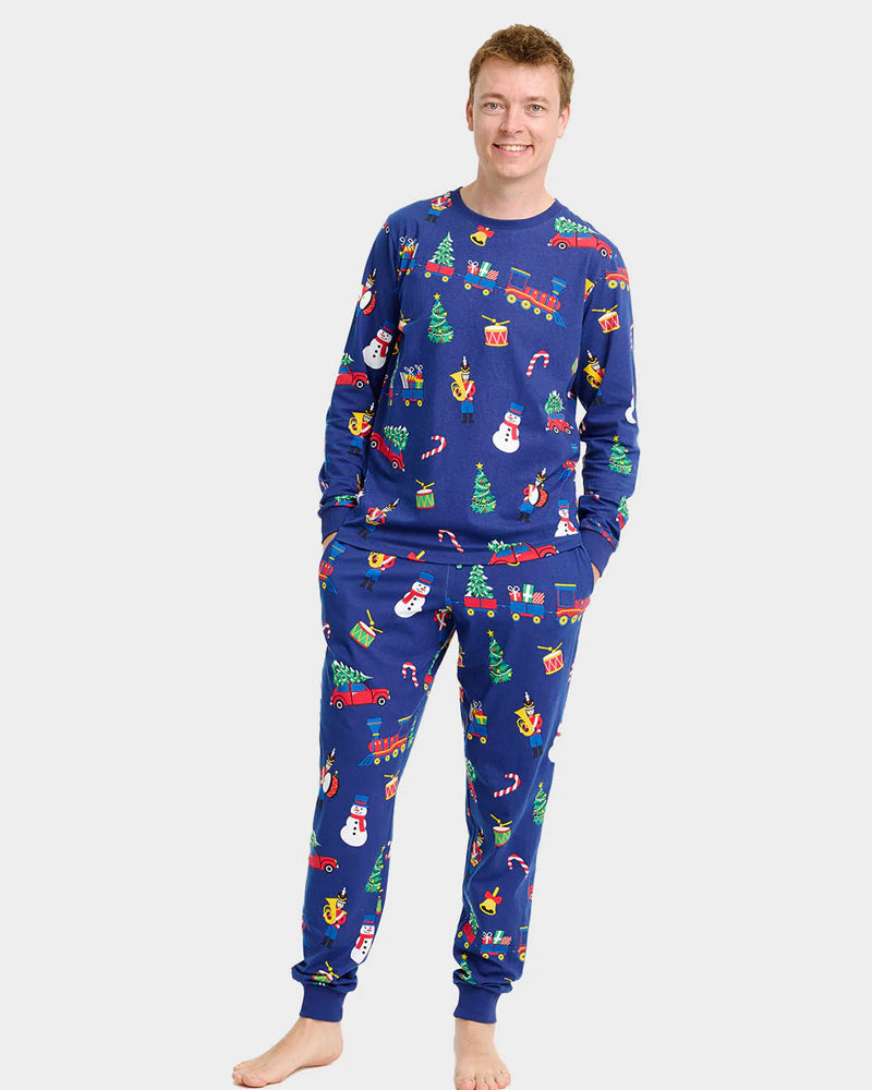 Christmas Pyjama for Men blue with Christmas Toys