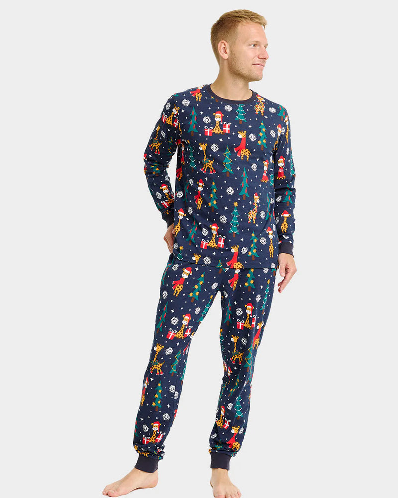Christmas Pyjama for Men with Giraffes Bleu