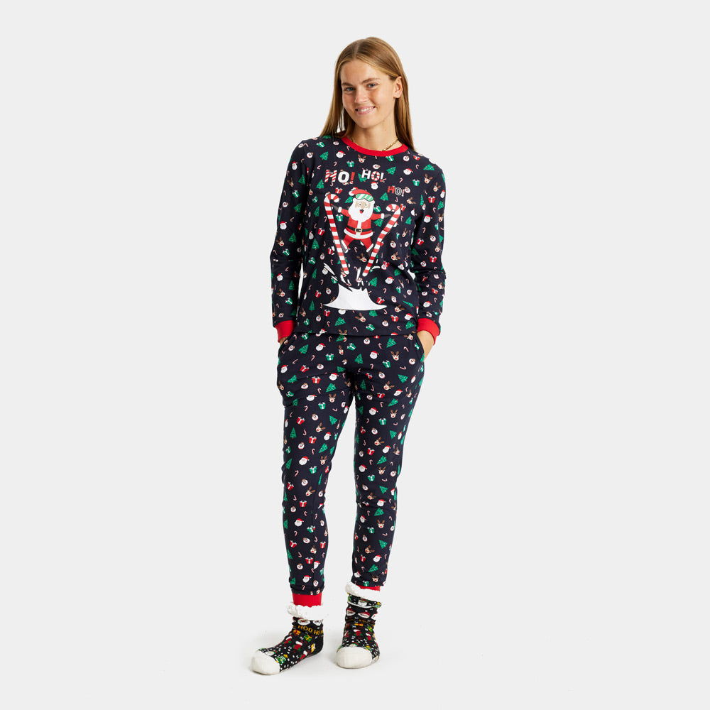 Christmas Pyjama with Skiing Santa Womens