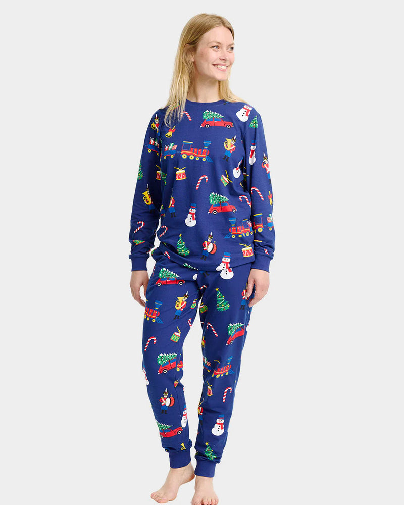 Christmas Pyjama for Women blue with Christmas Toys