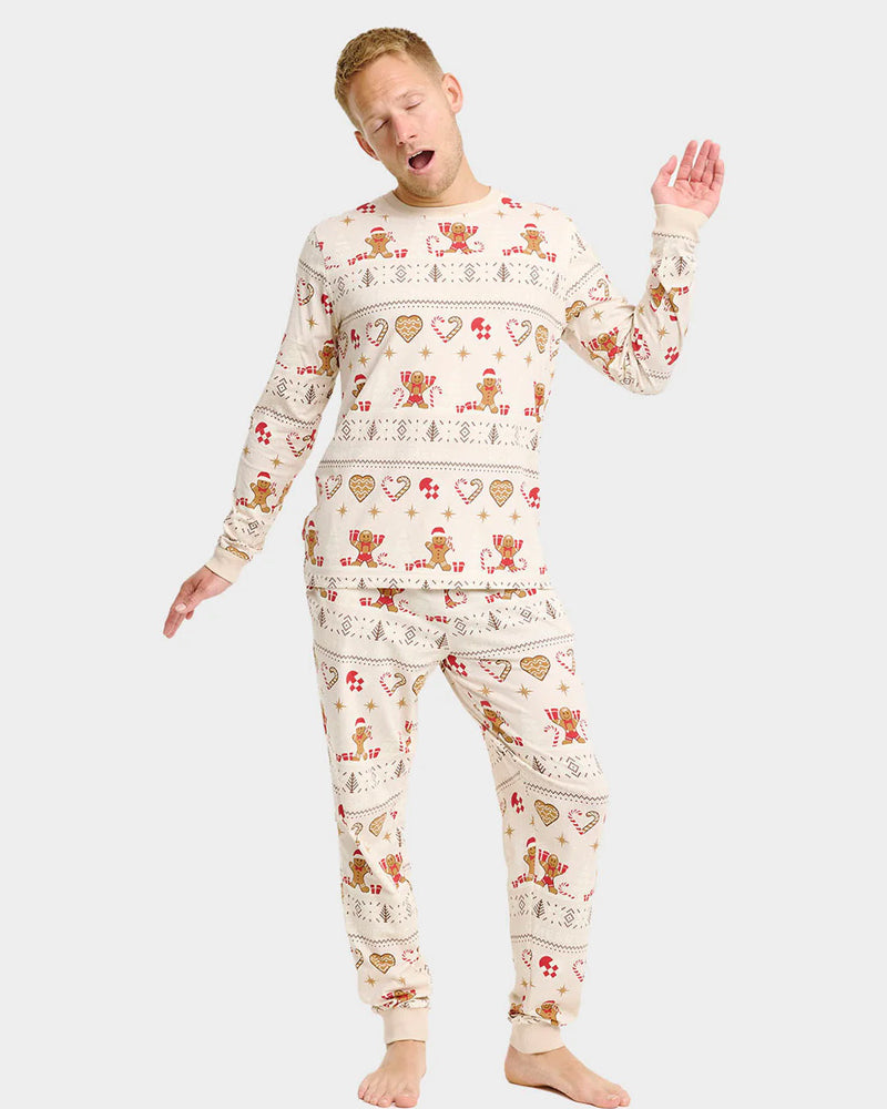 Christmas Pyjama for Women and Men Gingercookies Beige