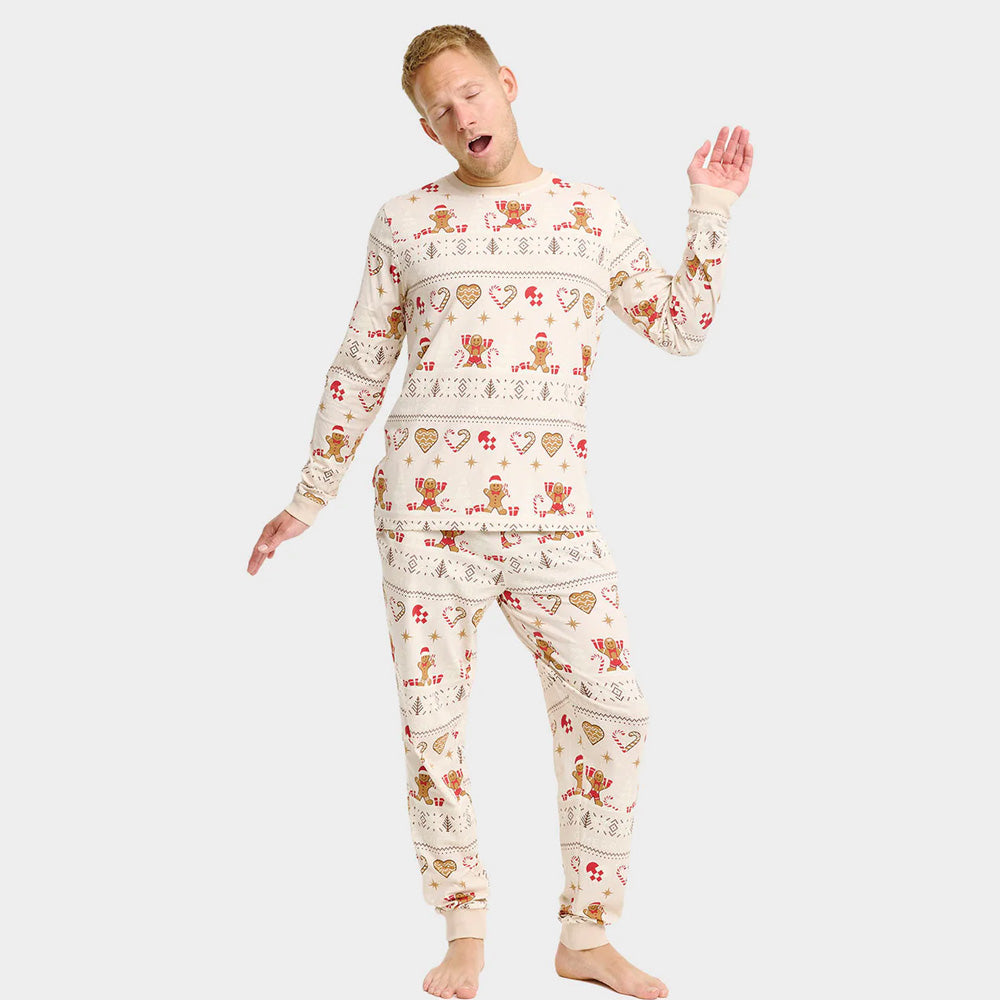 Christmas Pyjama for Women and Men Gingercookies Beige