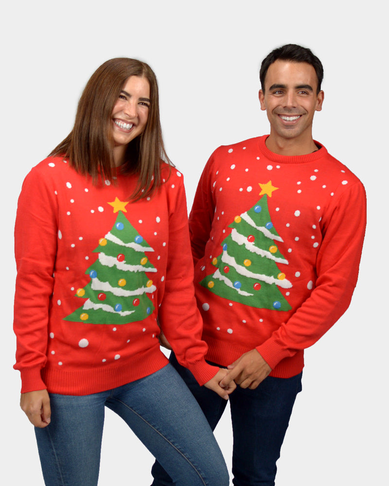 Christmas Tree Couple's Red Christmas Jumper
