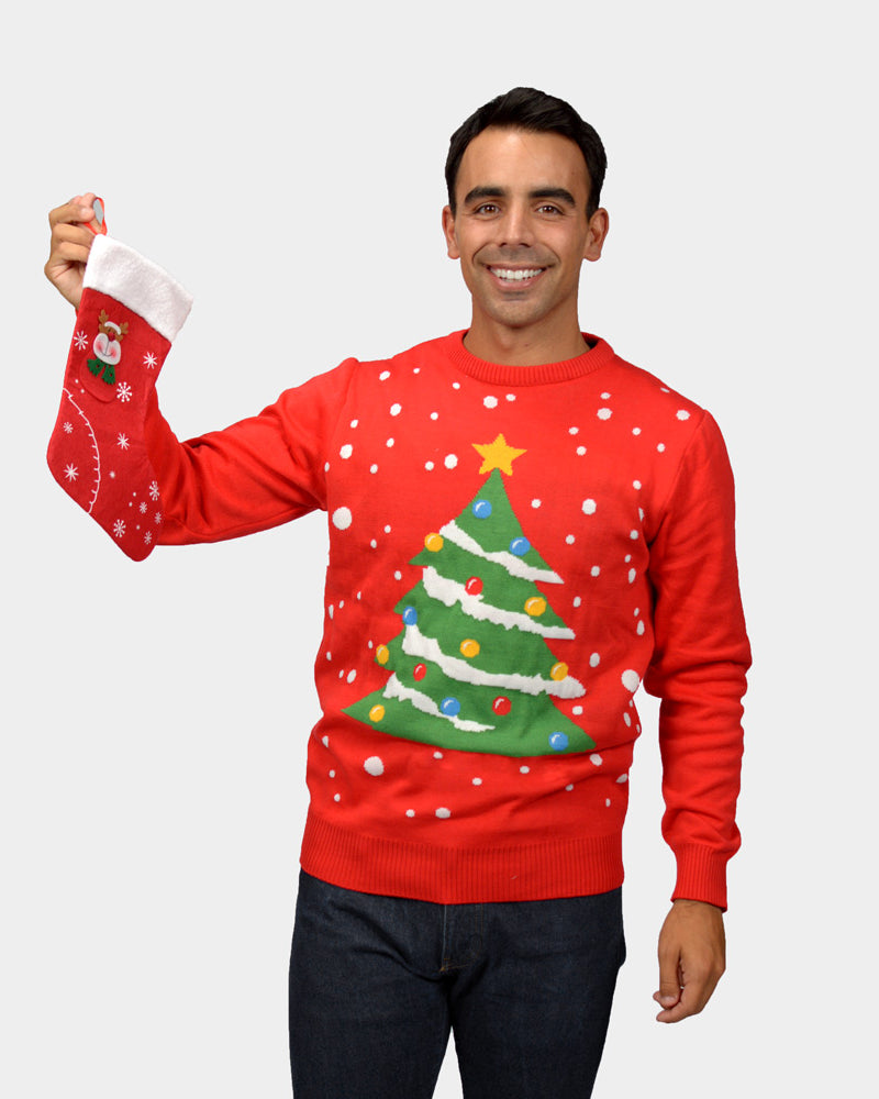 Christmas Tree Family Mens Red Christmas Jumper