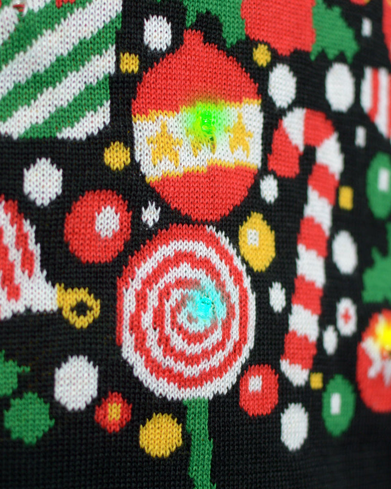 Christmas Tree LED light-up Women's Black Christmas Jumper Detail