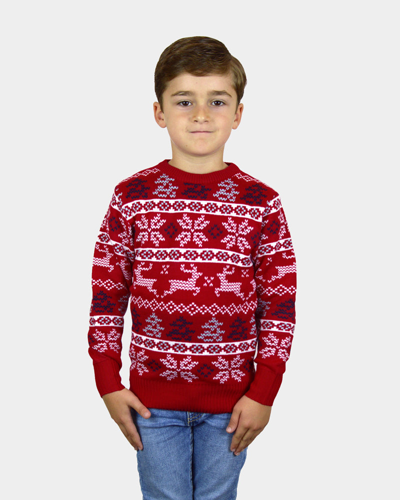 Classic Red Boys Christmas Jumper with Polar Stars