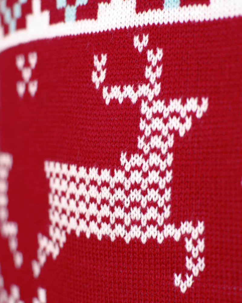 Classic Red Boys and Girls Christmas Jumper with Polar Stars Reindeer