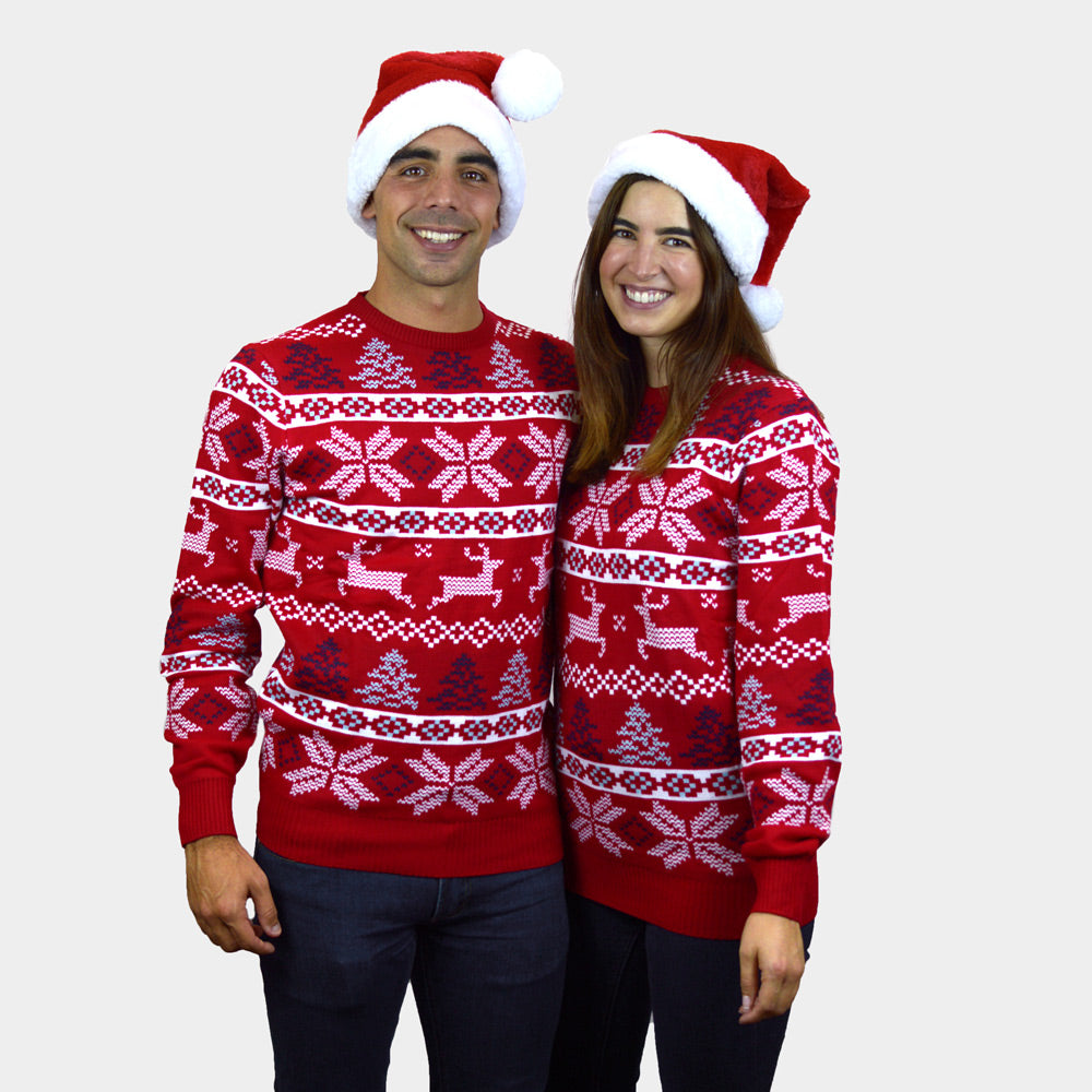 Classic Red Boys and Girls Christmas Jumper with Polar Stars Womens and Mens