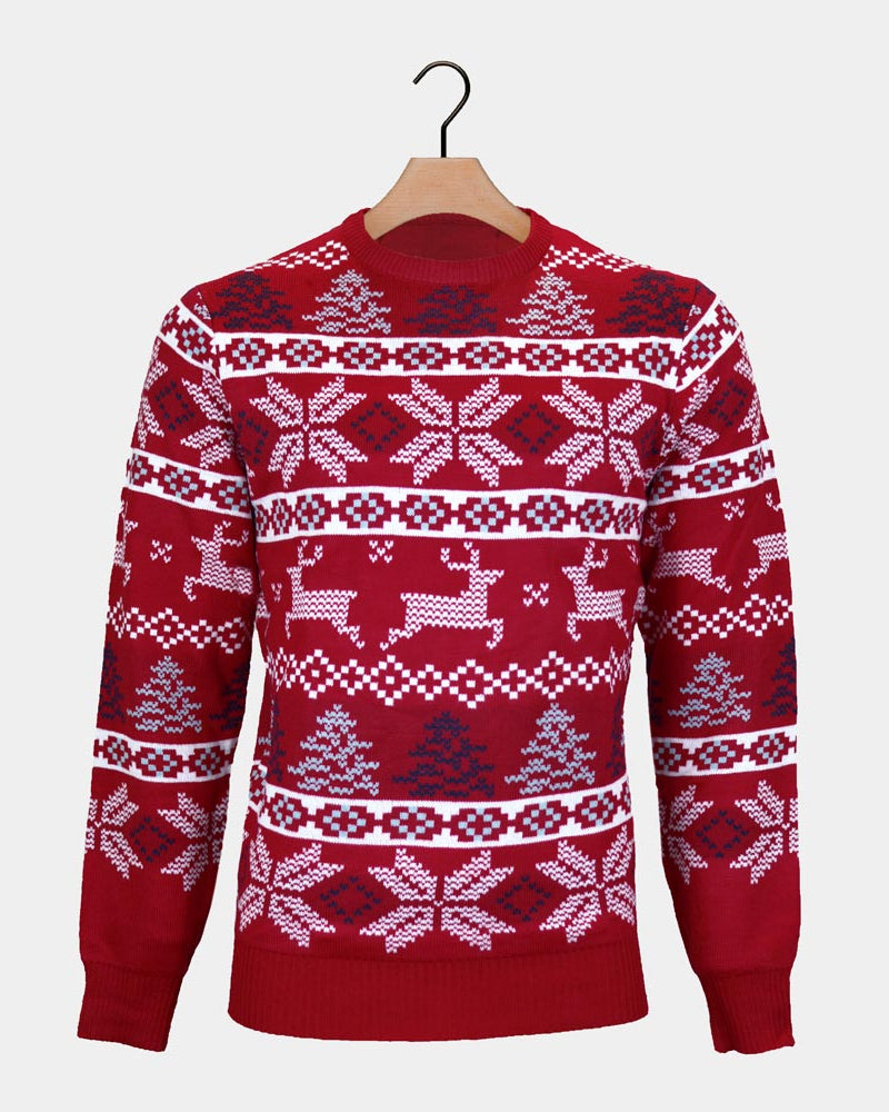 Classic Red Christmas Jumper with Polar Stars Family