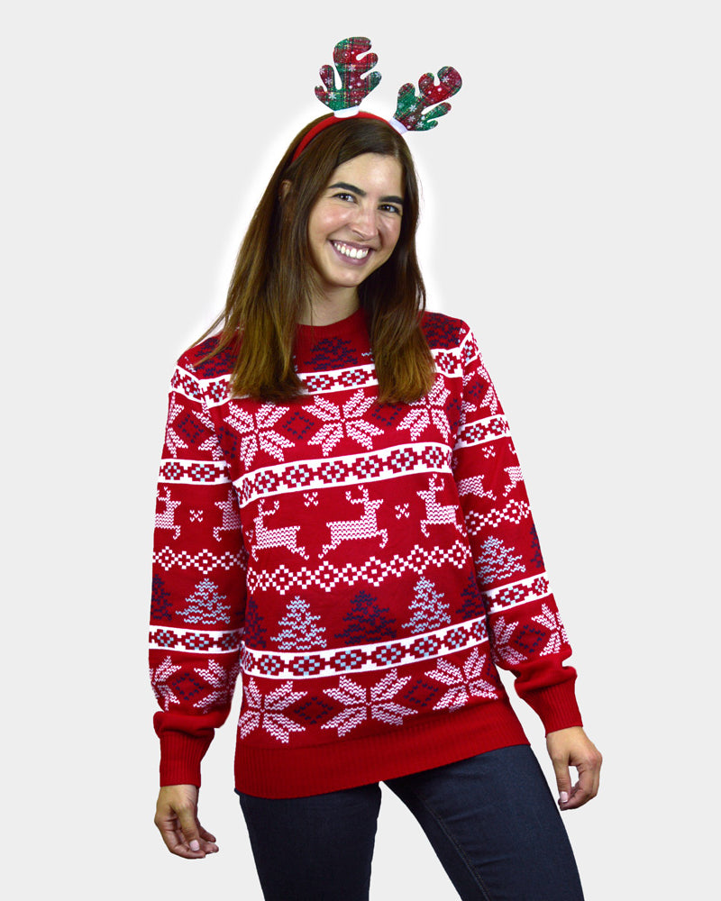 Classic Red Christmas Jumper with Polar Stars Womens