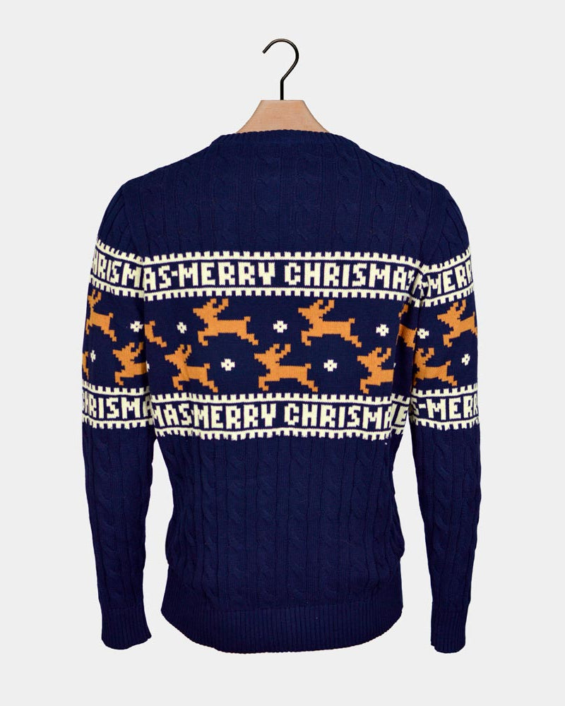 Reindeers Classy Blue Organic Cotton Couple's Christmas Jumper